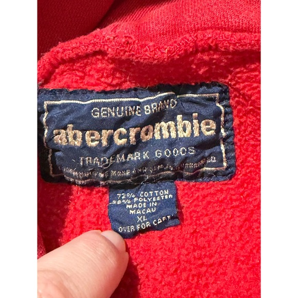 Abercrombie Red Pullover Hoodie Sweatshirt 33 Applique Vintage Style Womens XL - Picture 4 of 5
